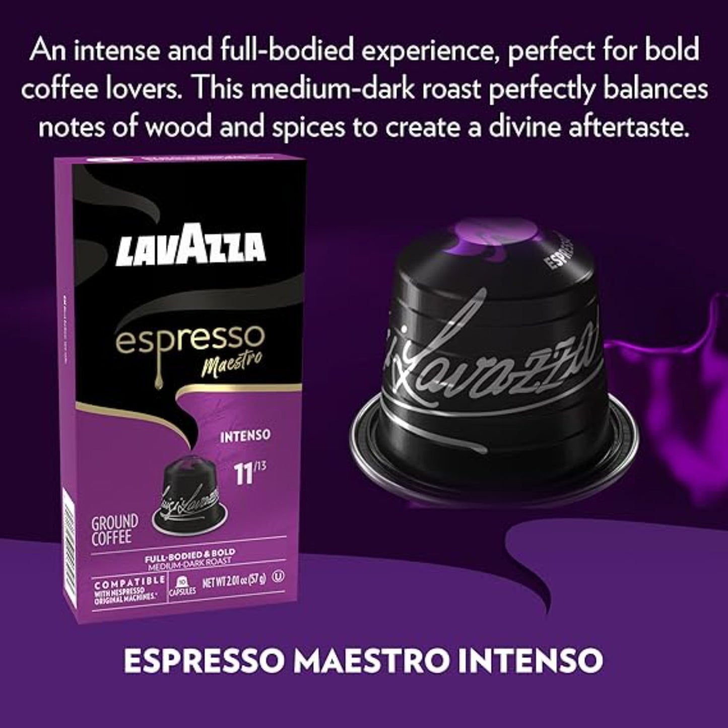 Lavazza Espresso Maestro Intenso Aluminum Capsules Compatible with Nespresso* Original Machines, Medium-Dark Espresso Roast, Arabica and Robusta (60 Capsules)