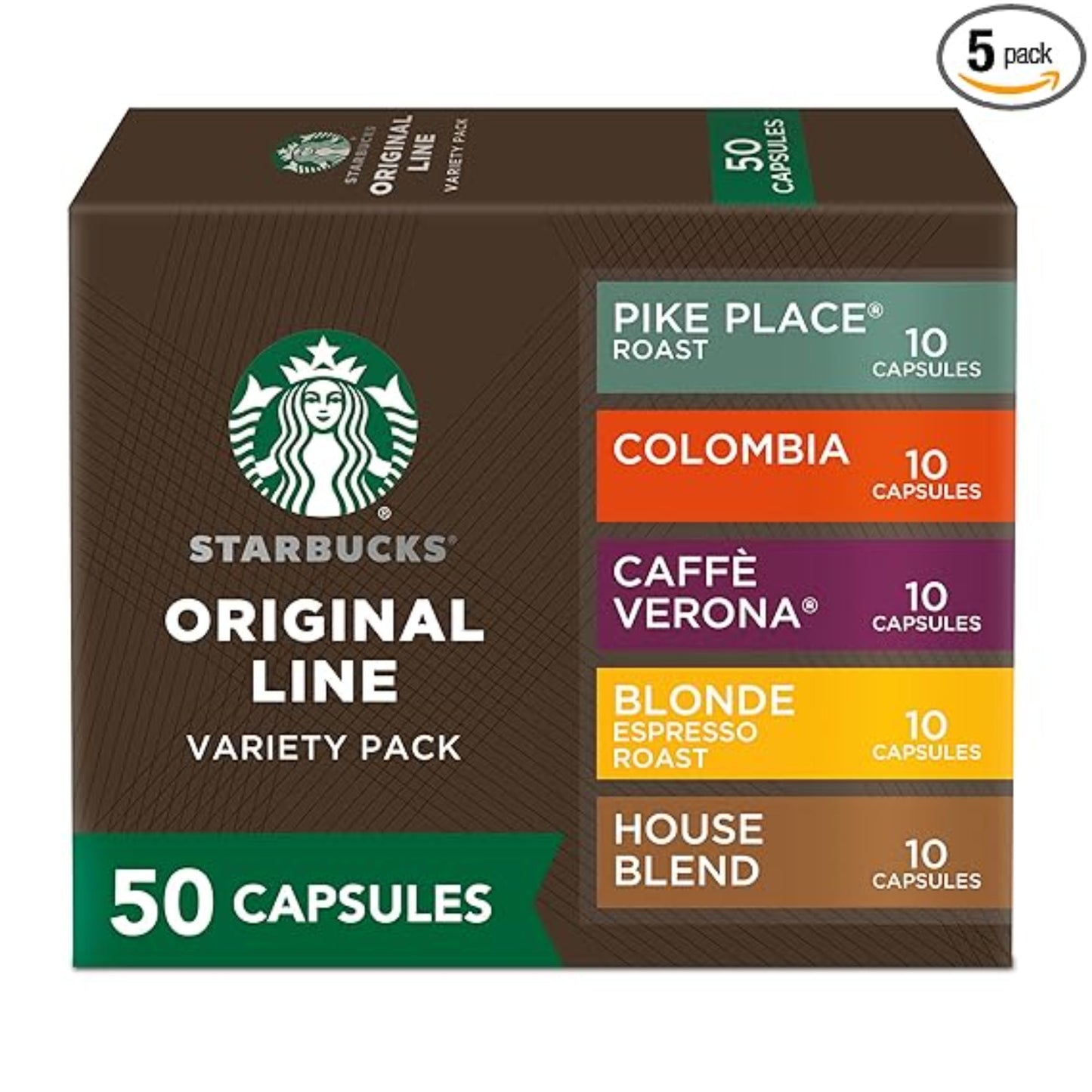 Starbucks by Nespresso Original Line Variety Pack Coffee, 50-count Espresso Pods