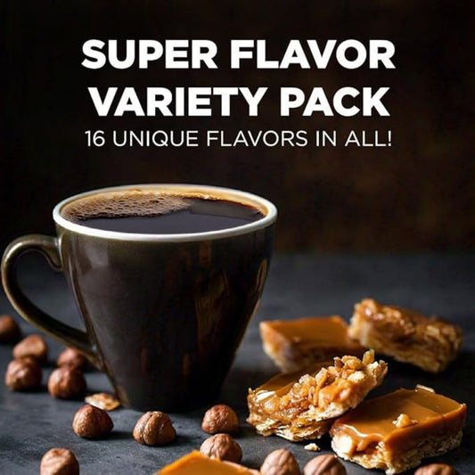 Maud's Super Flavored Coffee Pods Variety Pack, 80 ct, 16 Assorted Flavors, Medium Roast Flavored Coffee in Recyclable Single Serve Pods – 100% Arabica Beans, Compatible with Keurig K Cups Maker