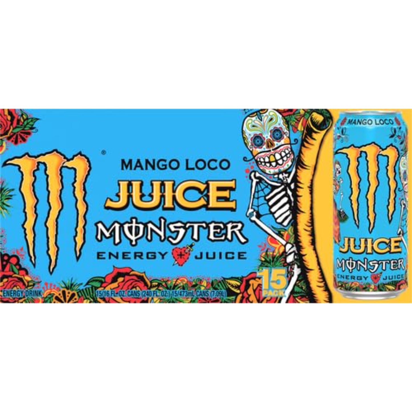 Monster Energy Juice Monster Mango Loco, Energy + Juice, Energy Drink, 16 Ounce (Pack of 15)