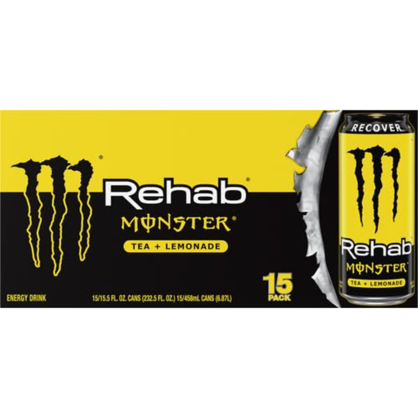 Monster Energy Rehab Tea + Lemonade + Energy, Energy Iced Tea, Energy Drink 15.5 Ounce (Pack of 15)