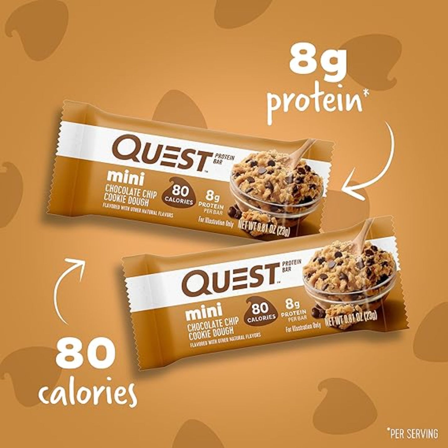Quest Nutrition Mini Chocolate Chip Cookie Dough Protein Bars, 8g Protein, 1g Sugar, 2g Net Carbs, Gluten Free, 14 Count