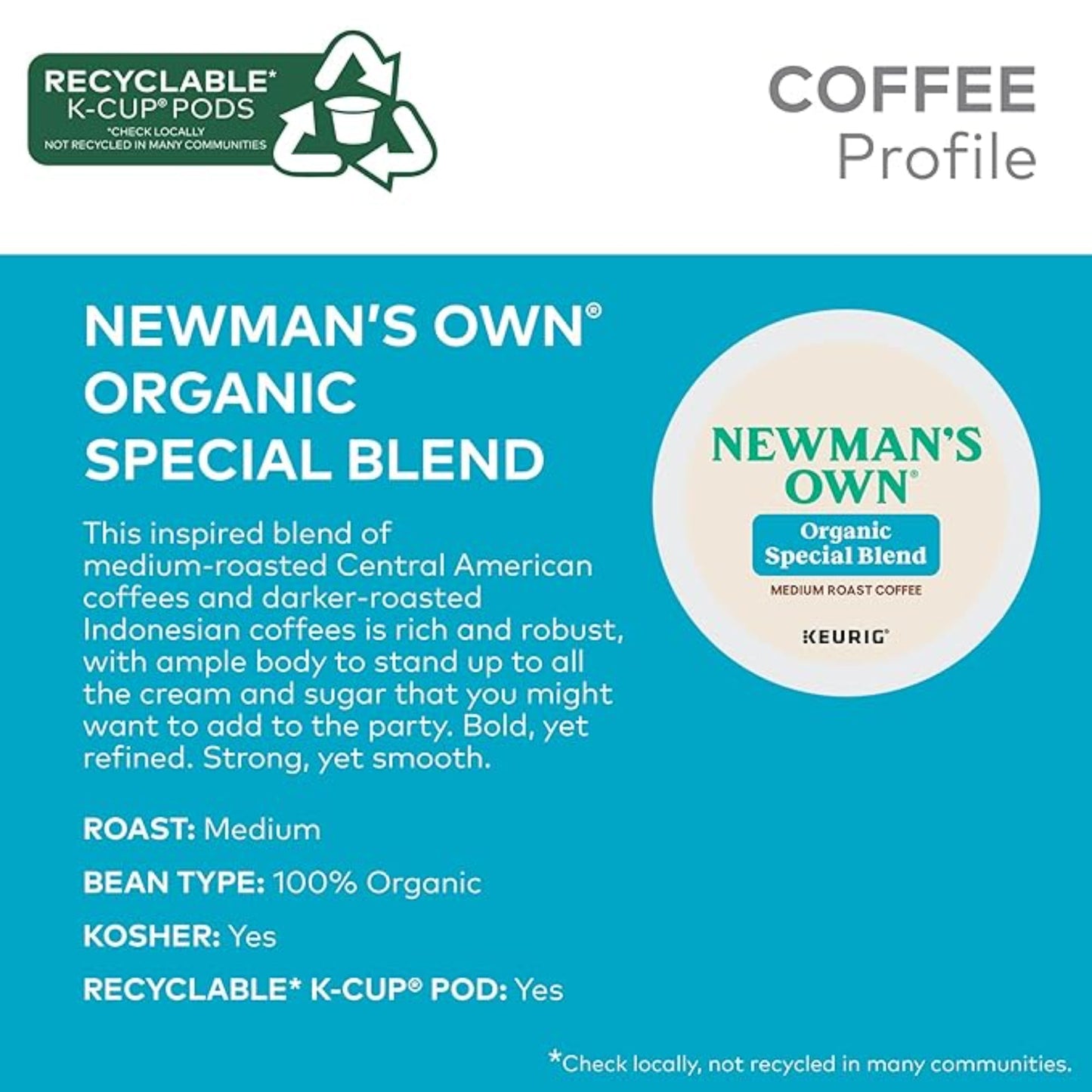 Newman's Own Organics Special Blend Keurig Single-Serve K-Cup Pods, Medium Roast Coffee, 96 Count