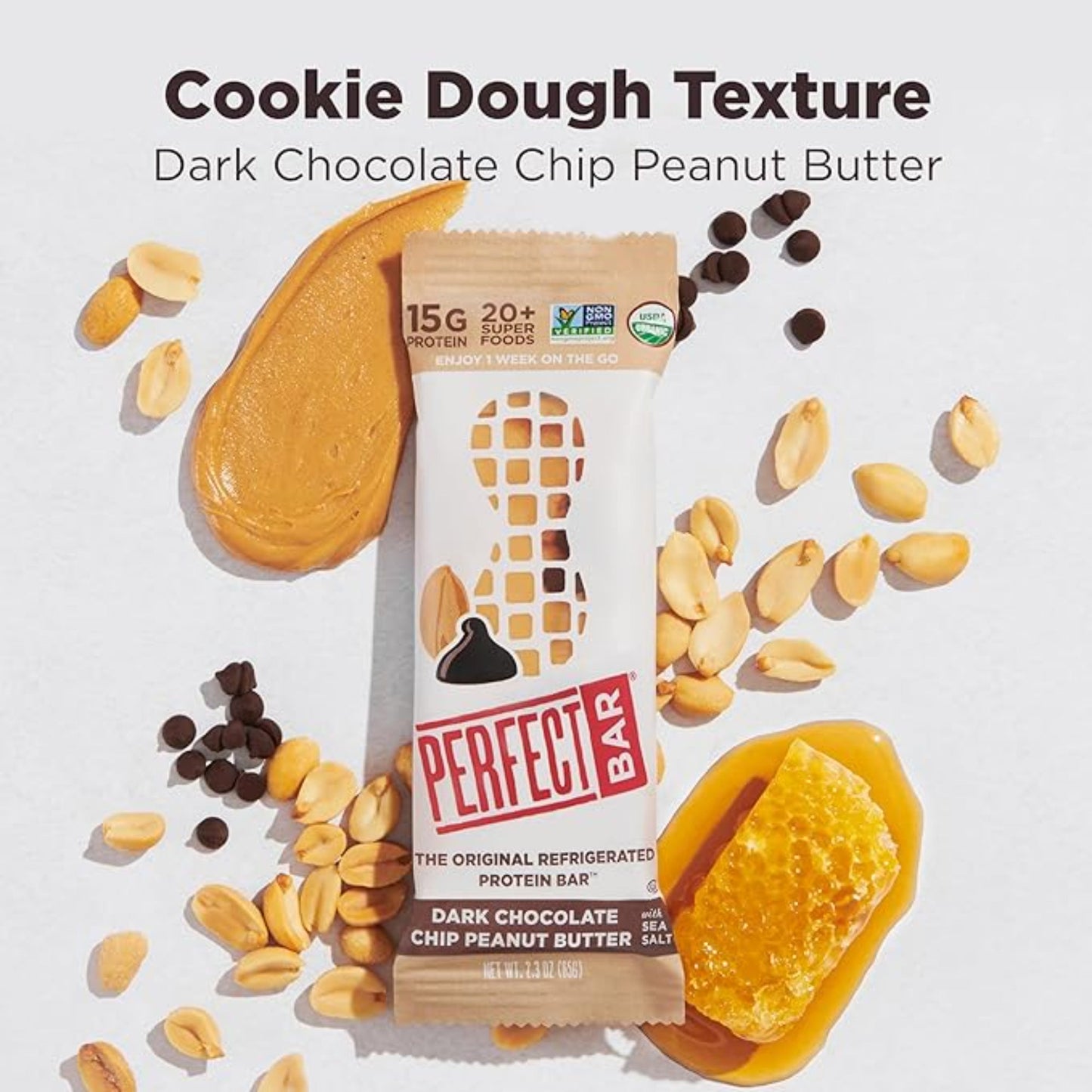 Perfect Bar, Dark Chocolate Chip Peanut Butter Protein Bar, High Protein, Organic, Gluten Free, Soy Free, Non GMO, No Sugar Alcohols, 2.3 Ounce Bar, 10 Count